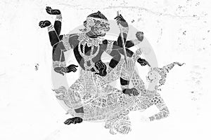 The Ramakien Ramayana mural paintings color black white and white  along the galleries wal