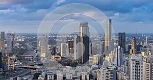 Ramat Gan And Tel Aviv Skyline In Sunset, Skyscraper In Ramat Gan