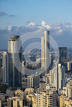 Ramat Gan And Tel Aviv Skyline In Sunset, Skyscraper In Ramat Gan