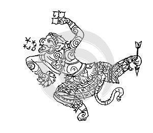 Ramayana monkey, Hanuman, thai art drawing