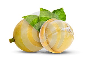 Rambeh tropical fruit with leaf on white background.