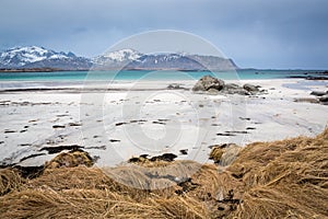 Ramberg beach, Lofoten islands, Norway photo