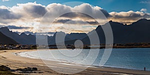 Rambergstranda Beach on Flakstadoya Island in the Lofoten Archipelago in Norway photo