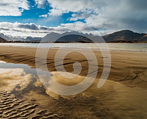 Rambergstranda Beach on Flakstadoya Island in the Lofoten Archipelago in Norway photo