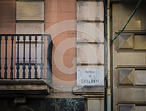 Rambla de Catalunya street sign in Barcelona, Spain