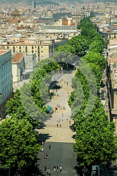 Rambla, the famous pedestrian street of Barcelona, Catalonia, Spain.