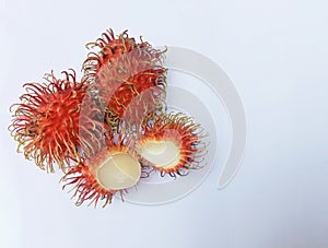 Rambutan fruit, a tropical fruit originating from Indonesia isolated on a white background