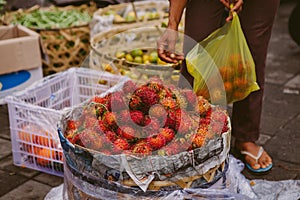 Rambutan fruits in local market, Bali