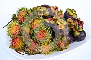 Rambutan and mangosteen isilated on white background