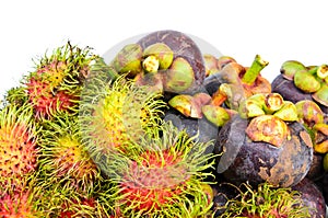 Rambutan and mangosteen isilated on white background