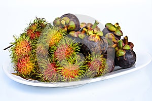 Rambutan and mangosteen isilated on white background