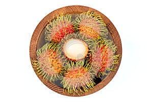 Rambutan or nephelium lappaceum fruits isolated on white background.top view,flat lay