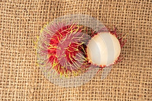 Rambutan sweet delicious fruit on Sack background