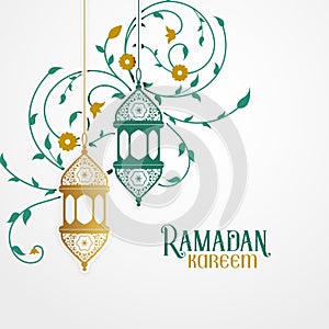 Ramdan kareem design with decorative lantern and islamic floral pattern