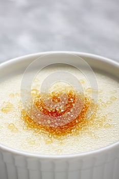 Ramekin filled by wheat semolina (farina) with milk and brown ca