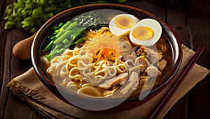 Ramen: A delicious and comforting Japanese noodle soup dish with beautiful presentation and versatile ingredients, Generative AI,