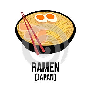 Ramen japanese food. Asian traditional food elements in cartoon flat style isolated on white background