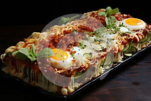 Ramen lasagna food. Generate Ai