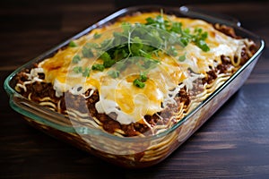 Ramen lasagna food on table. Generate Ai