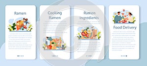 Ramen noodles mobile application banner set. Traditional Japanese food