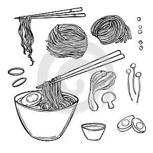 Ramen set.  Vector illustration