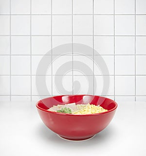 Ramen soup bright background