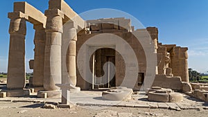 The Ramesseum is the memorial temple or mortuary temple of Pharaoh Ramesses II. It is located in the Theban necropolis