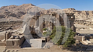 The Ramesseum is the memorial temple or mortuary temple of Pharaoh Ramesses II. It is located in the Theban necropolis