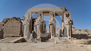 The Ramesseum is the memorial temple or mortuary temple of Pharaoh Ramesses II. It is located in the Theban necropolis in Upper