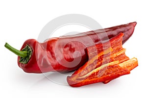 Ramiro sweet pointed pepper isolated on white and two cut pieces