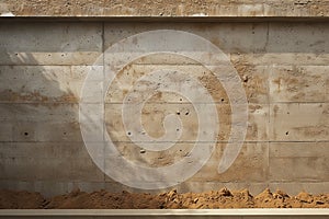 Rammed earth wall, sturdy with natural earth tone layers