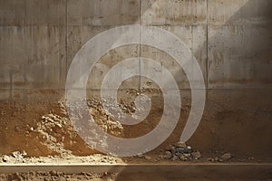 Rammed earth wall, sturdy with natural earth tone layers