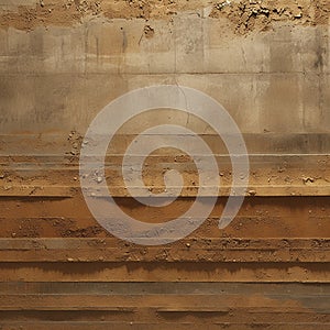 Rammed earth wall, sturdy with natural earth tone layers