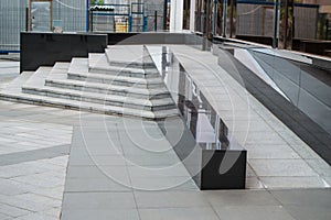 Ramp available to support wheelchair users in a modern office building, the facilities of transportation.