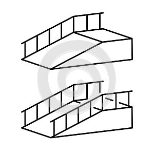 Ramp for disabled simple black outline illustration. Climb post with hand rails.
