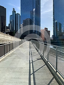 Ramp leading up to Wacker Drive from Chicago River walkway