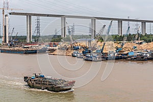 On ramp of Phuoc Khanh bridge under construction, Vietnam