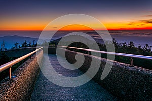 Ramp to the Clingman's Dome Observation Tower at sunset, in Gre