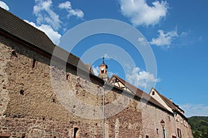 ramparts and habitations in a village (riquewihr) in alsace (france)