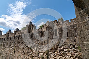 Ramparts wall of Medieval City of Carcassonne in France