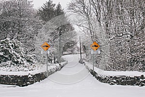 Ramps traffic sign during Storm Emma, also known as the Beast from the East.