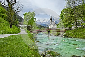 Ramsau Church in Bavaria, Germany Alps. summer landscape