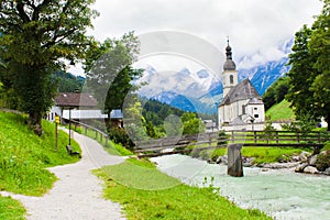 Ramsau village and church in Alps of Bavaria