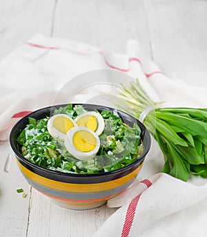 Ramson and boiled eggs. Set for spring salad