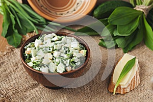 Ramson salad in rustic style