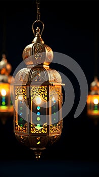 Ramzan celebration Lantern, Arabic culture decor for Eid on white