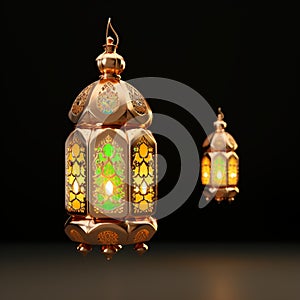 Ramzan celebration Lantern, Arabic culture decor for Eid on white