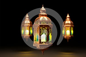 Ramzan celebration Lantern, Arabic culture decor for Eid on white