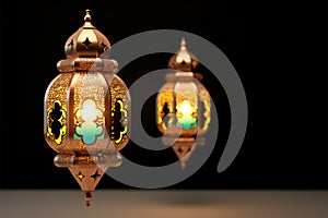 Ramzan celebration Lantern, Arabic culture decor for Eid on white