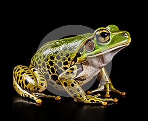 Rana esculenta. Green (European or water) frog on white background. Created with Generative AI technology.